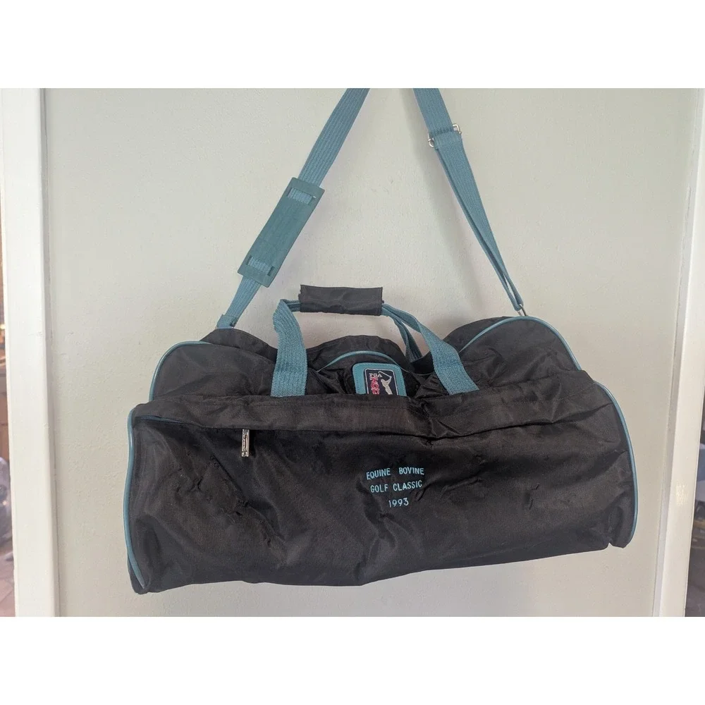 PGA Tour Duffel Bag 1993 Retro Golf Tournament Promo Black Teal Bag Vtg